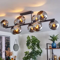 hofstein Gastor Plafonnier, Boule lumineuse Chrome, Fumé, 10 lumières