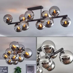 hofstein Gastor Plafonnier, Boule lumineuse Chrome, Fumé, 10 lumières