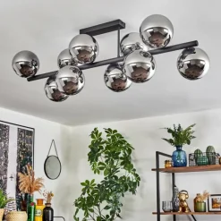 hofstein Gastor Plafonnier, Boule lumineuse Chrome, Fumé, 10 lumières
