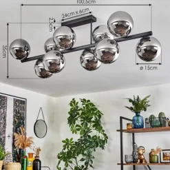 hofstein Gastor Plafonnier, Boule lumineuse Chrome, Fumé, 10 lumières