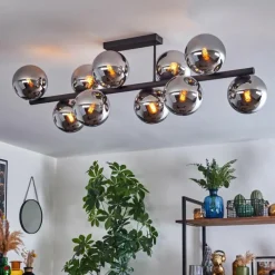 hofstein Gastor Plafonnier, Boule lumineuse Chrome, Fumé, 10 lumières