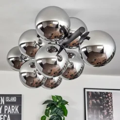 hofstein Gastor Plafonnier, Boule lumineuse Chrome, Fumé, 10 lumières