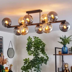hofstein Gastor Plafonnier, Boule lumineuse Ambre, Fumé, 10 lumières