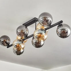 hofstein Gastor Plafonnier, Boule lumineuse Ambre, Fumé, 10 lumières