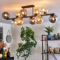 hofstein Gastor Plafonnier, Boule lumineuse Ambre, Clair, Fumé, 10 lumières