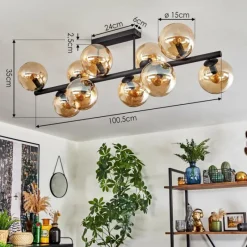 hofstein Gastor Plafonnier, Boule lumineuse Ambre, 10 lumières