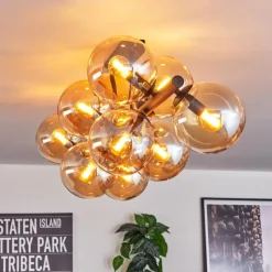 hofstein Gastor Plafonnier, Boule lumineuse Ambre, 10 lumières