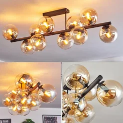 hofstein Gastor Plafonnier, Boule lumineuse Ambre, Clair, 10 lumières