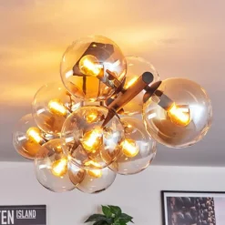 hofstein Gastor Plafonnier, Boule lumineuse Ambre, Clair, 10 lumières