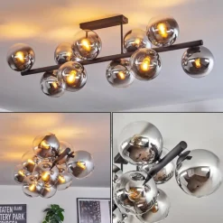 hofstein Gastor Plafonnier, Boule lumineuse Chrome, Clair, Fumé, 10 lumières