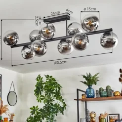 hofstein Gastor Plafonnier, Boule lumineuse Chrome, Clair, Fumé, 10 lumières