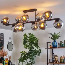 hofstein Gastor Plafonnier, Boule lumineuse Chrome, Clair, Fumé, 10 lumières