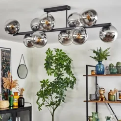 hofstein Gastor Plafonnier, Boule lumineuse Chrome, Clair, Fumé, 10 lumières