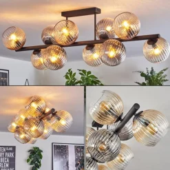 hofstein Gastor Plafonnier, Boule lumineuse Ambre, Clair, Fumé, 10 lumières