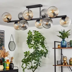 hofstein Gastor Plafonnier, Boule lumineuse Ambre, Clair, Fumé, 10 lumières