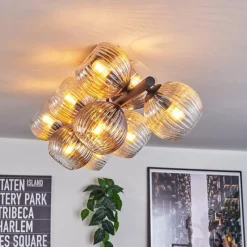 hofstein Gastor Plafonnier, Boule lumineuse Ambre, Clair, Fumé, 10 lumières