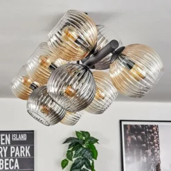 hofstein Gastor Plafonnier, Boule lumineuse Ambre, Clair, Fumé, 10 lumières