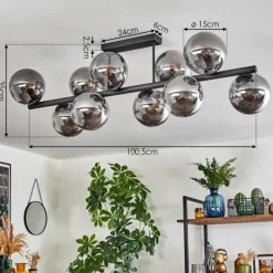 hofstein Gastor Plafonnier, Boule lumineuse Fumé, 10 lumières