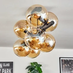 hofstein Gastor Plafonnier, Boule lumineuse Ambre, 8 lumières