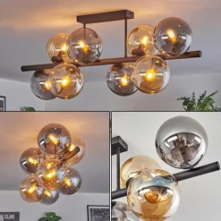 hofstein Gastor Plafonnier, Boule lumineuse Ambre, Fumé, 8 lumières