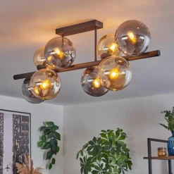 hofstein Gastor Plafonnier, Boule lumineuse Ambre, Fumé, 8 lumières