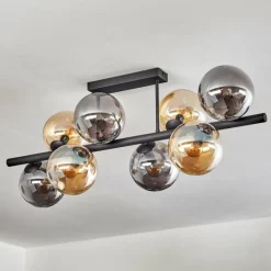 hofstein Gastor Plafonnier, Boule lumineuse Ambre, Fumé, 8 lumières