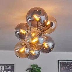 hofstein Gastor Plafonnier, Boule lumineuse Ambre, Fumé, 8 lumières