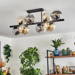 hofstein Gastor Plafonnier, Boule lumineuse Ambre, Clair, Fumé, 8 lumières