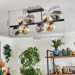 hofstein Gastor Plafonnier, Boule lumineuse Ambre, Clair, Fumé, 8 lumières