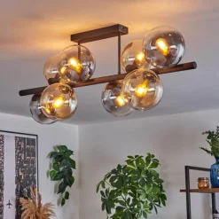hofstein Gastor Plafonnier, Boule lumineuse Ambre, Clair, Fumé, 8 lumières
