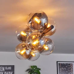 hofstein Gastor Plafonnier, Boule lumineuse Ambre, Clair, Fumé, 8 lumières