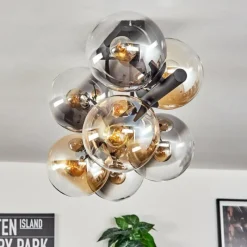 hofstein Gastor Plafonnier, Boule lumineuse Ambre, Clair, Fumé, 8 lumières