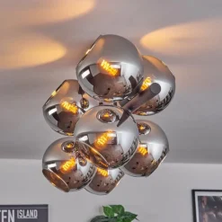 hofstein Gastor Plafonnier, Boule lumineuse Chrome, Fumé, 8 lumières