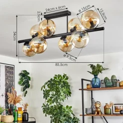 hofstein Gastor Plafonnier, Boule lumineuse Ambre, 8 lumières