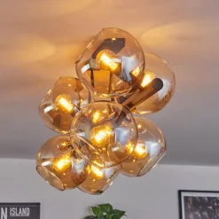 hofstein Gastor Plafonnier, Boule lumineuse Ambre, 8 lumières