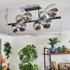 hofstein Gastor Plafonnier, Boule lumineuse Chrome, Clair, Fumé, 8 lumières