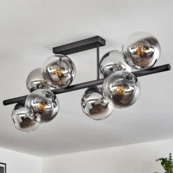 hofstein Gastor Plafonnier, Boule lumineuse Chrome, Clair, Fumé, 8 lumières