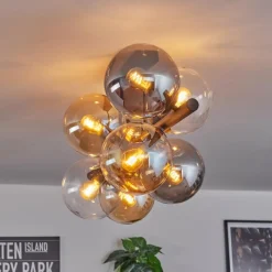 hofstein Gastor Plafonnier, Boule lumineuse Ambre, Clair, Fumé, 8 lumières
