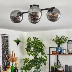 hofstein Gastor Plafonnier, Boule lumineuse Chrome, Fumé, 4 lumières