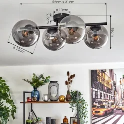 hofstein Gastor Plafonnier, Boule lumineuse Chrome, Fumé, 4 lumières