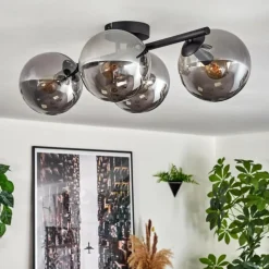 hofstein Gastor Plafonnier, Boule lumineuse Chrome, Fumé, 4 lumières
