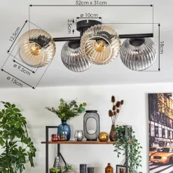 hofstein Gastor Plafonnier, Boule lumineuse Ambre, Clair, Fumé, 4 lumières