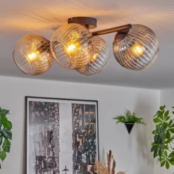 hofstein Gastor Plafonnier, Boule lumineuse Ambre, Clair, Fumé, 4 lumières