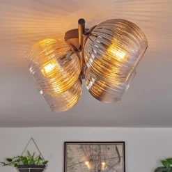 hofstein Gastor Plafonnier, Boule lumineuse Ambre, Clair, Fumé, 4 lumières
