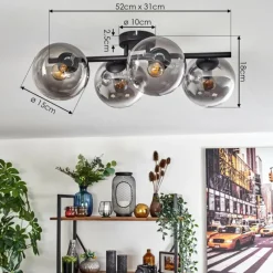 hofstein Gastor Plafonnier, Boule lumineuse Clair, Fumé, 4 lumières