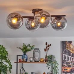 hofstein Gastor Plafonnier, Boule lumineuse Clair, Fumé, 4 lumières
