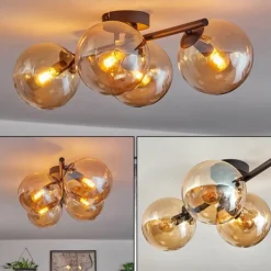 hofstein Gastor Plafonnier, Boule lumineuse Ambre, 4 lumières