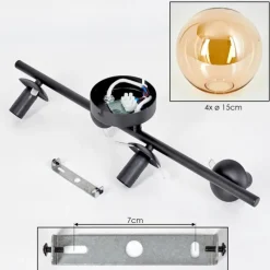 hofstein Gastor Plafonnier, Boule lumineuse Ambre, 4 lumières