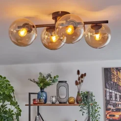 hofstein Gastor Plafonnier, Boule lumineuse Ambre, 4 lumières