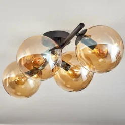 hofstein Gastor Plafonnier, Boule lumineuse Ambre, 4 lumières